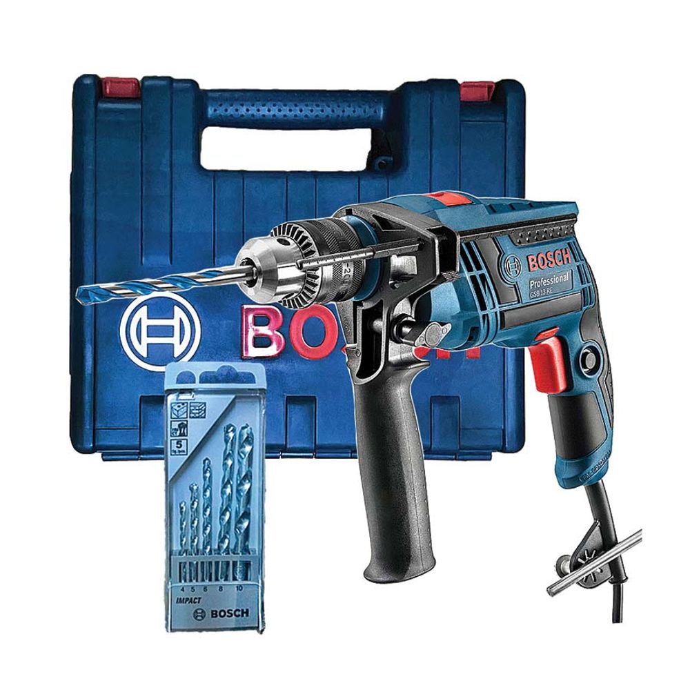 Furadeira Bosch De Impacto 650w Gsb 13 Re Maleta E Kit Com 5
