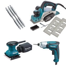 Kit Plaina KP0800 e Lixadeira BO4557 e Parafusadeira TD0100 e 3 Bits Makita